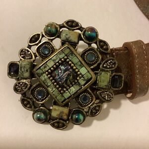 Leatherock 9379 Leather Belt Brown Mosaic Stone Buckle Medium Western Statement